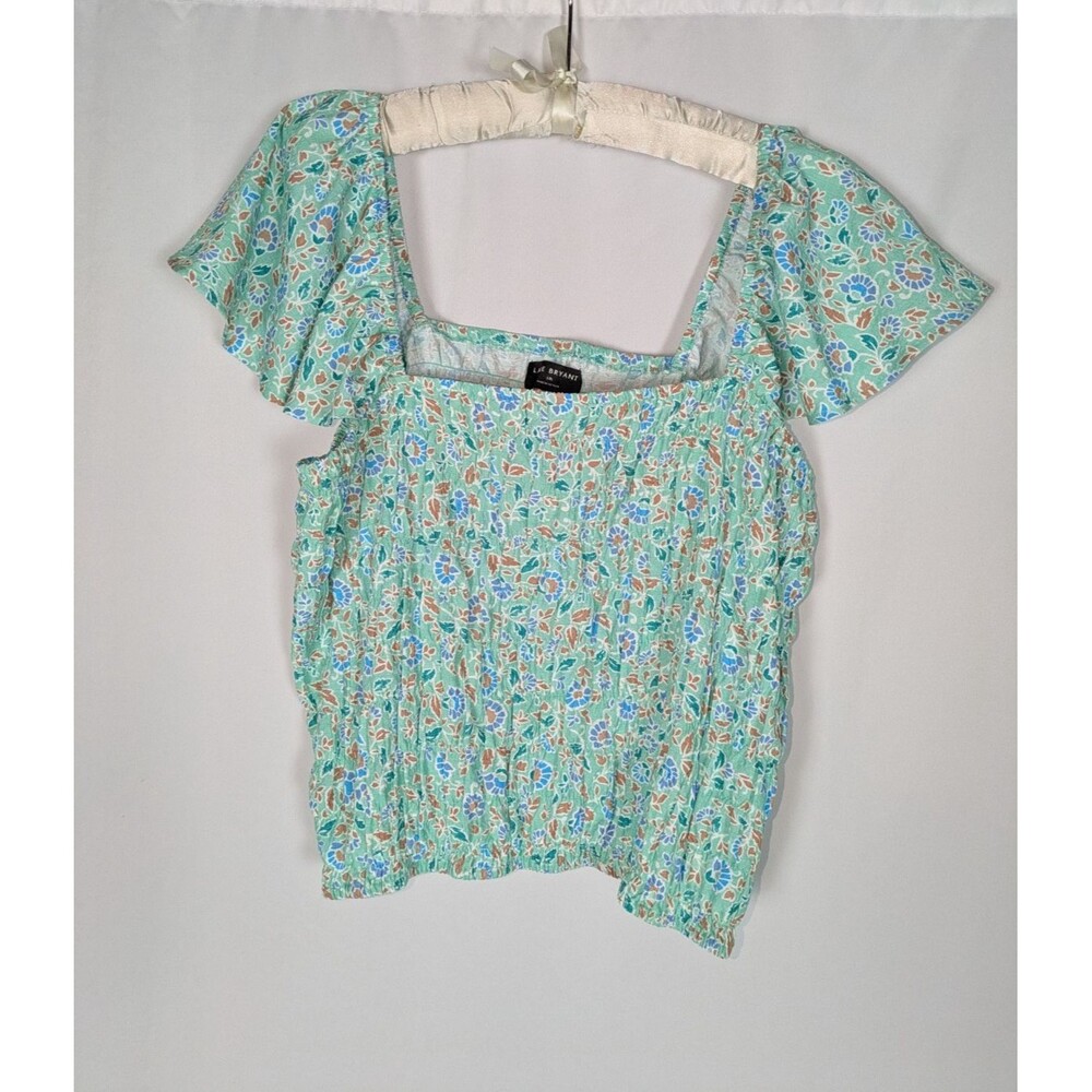 Lane Bryant Floral Smocked Crop Top Mint Green Flutter Sleeve Blouse 18 Long NWT